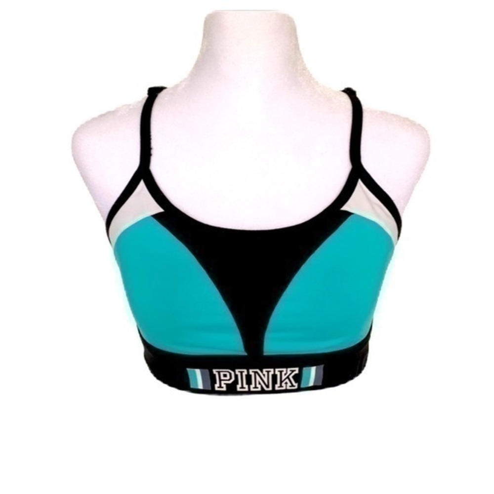 Pink Victoria's Secret blue/black/white Ultimate Sports Bra, size S